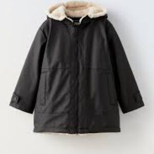 Zara Kids Black Raincoat with Cozy Lining